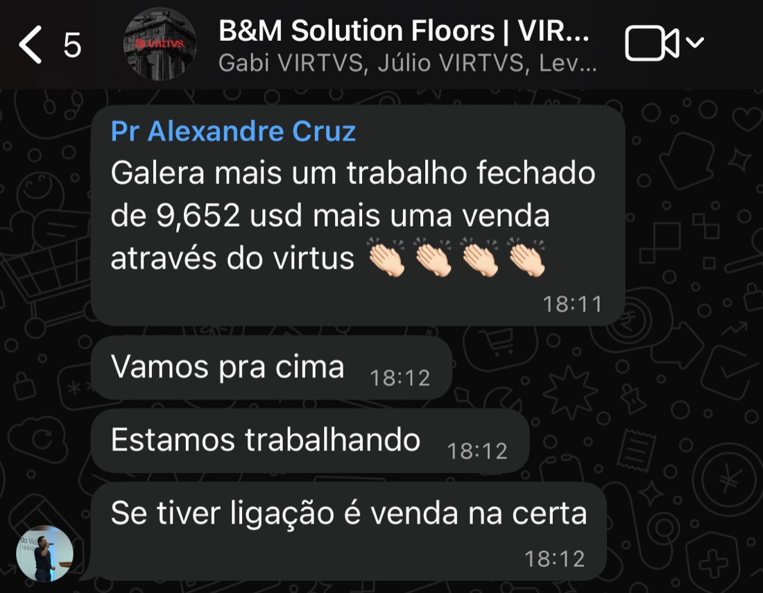Cliente B&M Solution Floors: trabalho fechado de 9.652 USD através da Virtvs
